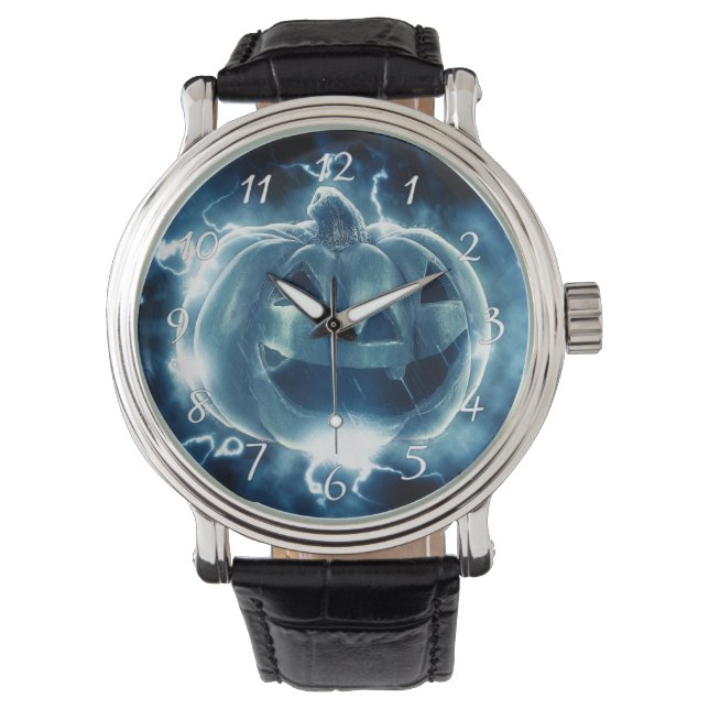 Relógio abóbora de Halloween na chuva (Frente)