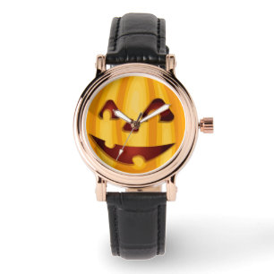 Relógio Abóbora esculpida sorrindo design de Halloween