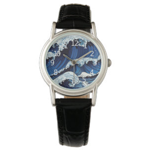 Relógio Abstrato Blue Ocean Ondas Japonês Estilo Trabalho