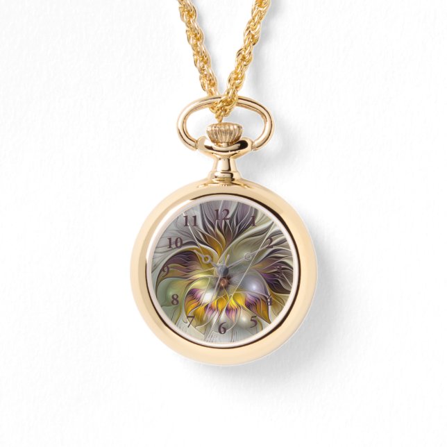 Relógio Abstrato da Fantasia Colorida Flor Moderno Fractal (Frente)