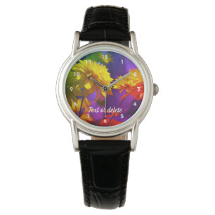 Relógio Abstrato de Flores Amarelas Personalizadas 