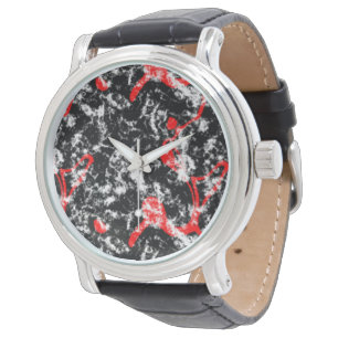 Relógio Abstrato de Mármore Vermelho, Branco e Preto