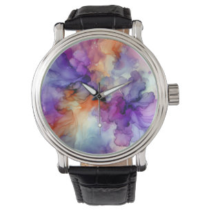 Relógio Abstrato de Tinta de Álcool Laranja e Roxo