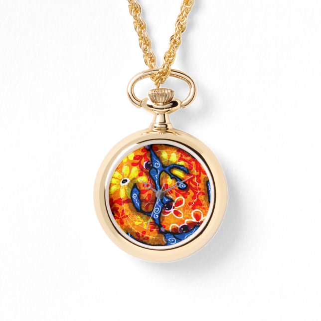 Relógio Abstrato Koi Goldfish Laranja Azul Floral (Frente)