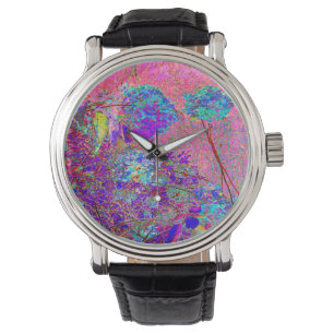 Relógio Abstrato púrpura e azul-hidrangea com magenta
