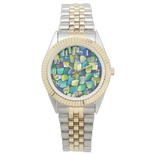 Relógio Abstrato verde de monograma Azulejo verde aquarela