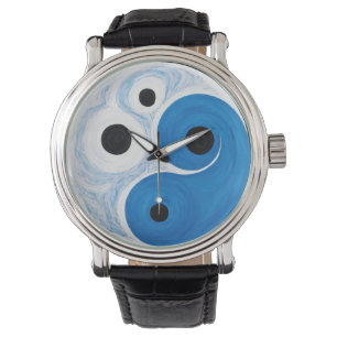Relógio Abstrato Yin Yang: Modernista Azul e Branco