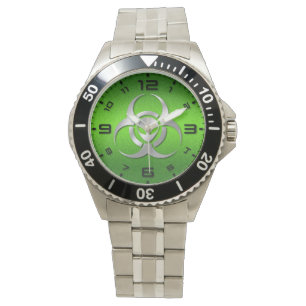Relógio Aço estrangeiro do verde do BioHazard