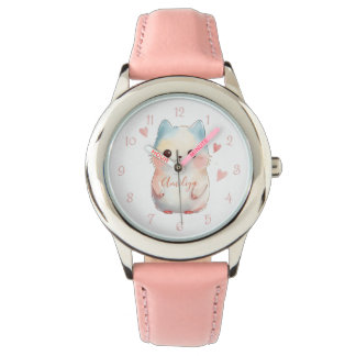 Relógio Aço inoxidável personalizado Kids Rosa Couro