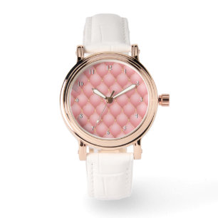 Relógio acolchoado em ouro rosa diamantes rosa