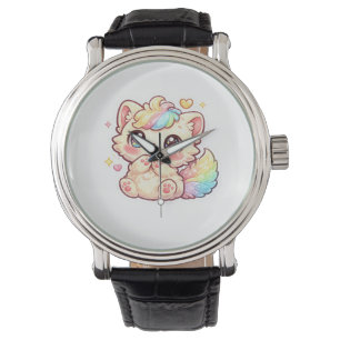 Relógio Adesivo de Gatinho Kawaii Arco-Íris Fofinho e Felp