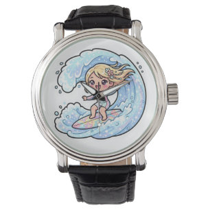 Relógio Adesivo de Verão de Menina de Surf Fofa Kawaii Ond