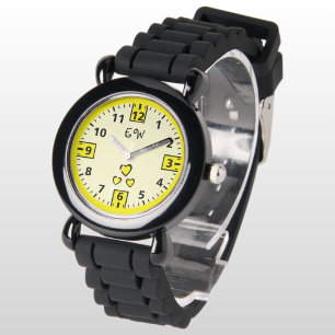 Relógio Adicionar iniciais corações de crianças amarelas