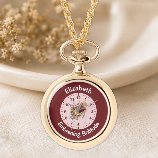 Relógio Adicionar nome cor-de-rosa introvertido floral (Criador carregado)