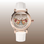 Relógio Adicionar nome introvertido solitude floral castan<br><div class="desc">Adicione um toque de elegância ao seu pulso com este incrível "Women's Watch", com uma pulseira branca de couro. Perfeito para quem estima momentos tranquilos, este relógio é adorado com delicados sotaques florais e a frase "Embrulhando a solidão" e "Energizado pelo Silêncio" ou personalizá-lo com seu próprio mantra curto. Personalize...</div>