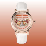 Relógio Adicionar nome introvertido solitude laranja flora<br><div class="desc">Adicione um toque de elegância ao seu pulso com este incrível "Women's Watch", com uma pulseira branca de couro. Perfeito para quem estima momentos tranquilos, este relógio é adorado com delicados sotaques florais e a frase "Embrulhando a solidão" e "Energizado pelo Silêncio" ou personalizá-lo com seu próprio mantra curto. Personalize...</div>