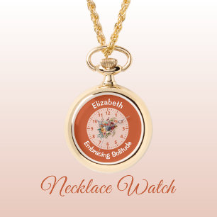 Relógio Adicione nome introvertido floral laranja