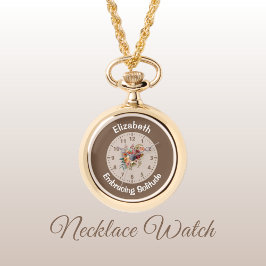 Relógio Adicione nome introvertido floral, solitude marrom