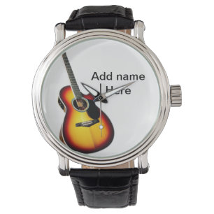 Relógio Adicione o nome do texto guitarra acústica castanh