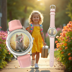 Relógio Adorável cachorrinho Spitz branco, crianças