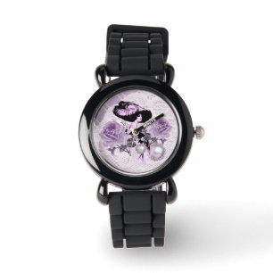 Relógio Adorável LavenderLady VintageLace SilverGlitterWat