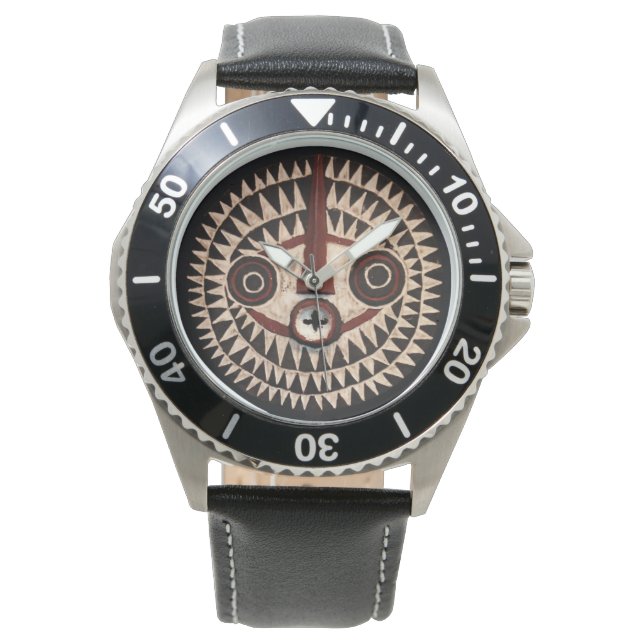 Relógio African Leather WristWatch - Tribal Mask Watch (Frente)