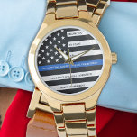 Relógio Agente Policial Reposiciona Linha Azul Fino<br><div class="desc">Celebre e mostre seu apreço a um excelente policial com este Thin Blue Line Retirement ou Anniversário da Polícia Vigia - design da bandeira americana na Polícia - cores em um design azul e preto moderno. Perfeito para prêmios de serviço e presentes de aposentadoria policial e aposentadoria polícia. Personalize este...</div>