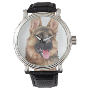 Relógio Aguarela Alsatian do animal de estimação do cão