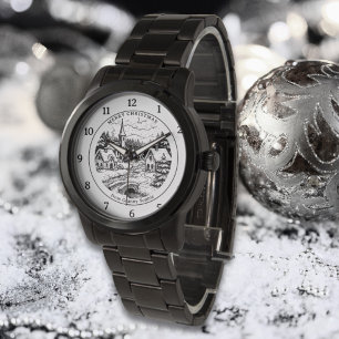 Relógio Aldeia de Natal Vintage no Inverno - Personalizada