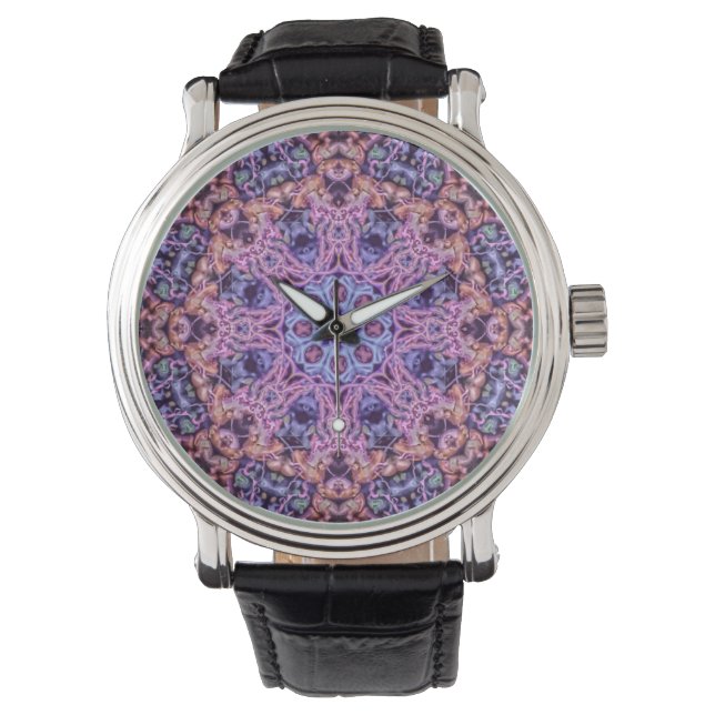Relógio Alienígena Psicodélico Roxo Caleidoscópico Mandala (Frente)
