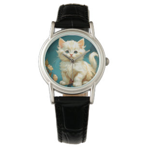 Relógio Alphonse Mucha Art Nouveau White Cat