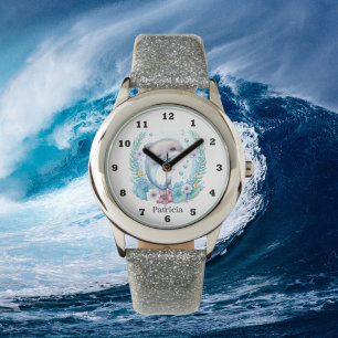 Relógio amantes de golfinhos de aquarela fofa