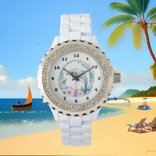 Relógio amantes de golfinhos de aquarela fofa