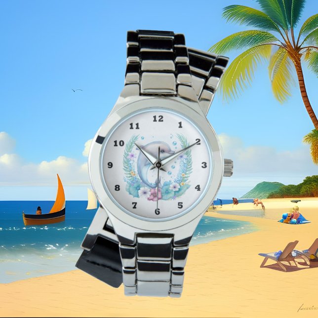 Relógio amantes de golfinhos de aquarela fofa (Criador carregado)