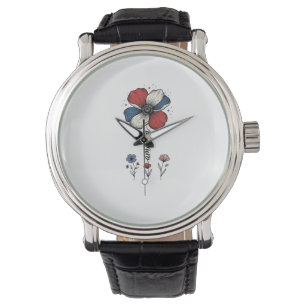 Relógio América Floral Patriótico Vintage Desenho Vetorial