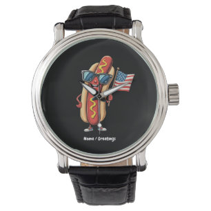 Relógio American Flag Engraçado Hotdog Sunglass 4 de julho