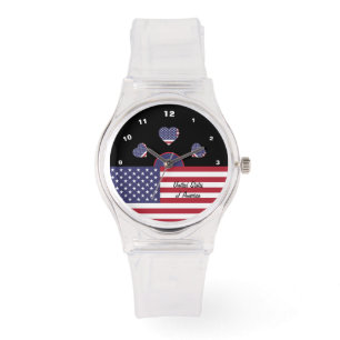 Relógio American Flag watch, Heart fashion, USA /sport