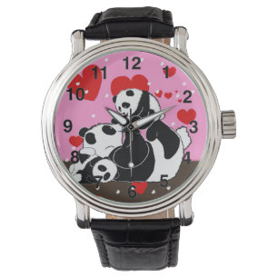 Relógio Amor da família Ursos bonitos de Panda tocando Ar
