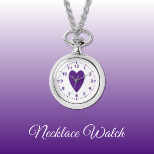 Relógio Amor roxo, coração, Necklace Watch