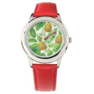 Relógio Ananás e folhas tropicais