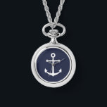 Relógio Âncora Azul Marinho Náutica<br><div class="desc">Presente náutico minimalista moderno com âncora branca sobre fundo azul marinho.</div>