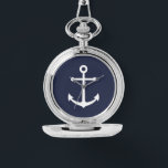 Relógio Âncora Azul Marinho Náutica<br><div class="desc">Presente náutico minimalista moderno com âncora branca sobre fundo azul marinho.</div>