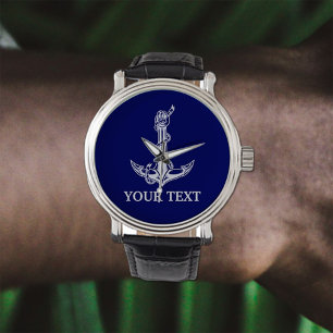 Relógio Ancoragem Náutica Vintage Corra Seu Texto Aqui