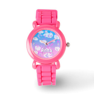 Relógio Âncoras flutuantes, cor-de-rosa, nome personaliza