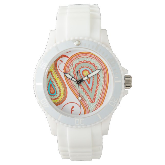 Relógio Anel Amarelo Laranja Paisley moderno Watch (Frente)