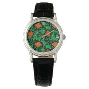 Relógio Anêmona, laranja, verde e preto de William Morris