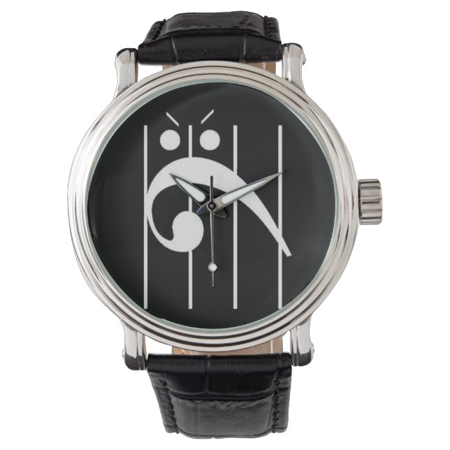 Relógio Angry Bass Clef Watch BLACK, NEGRO! (Frente)