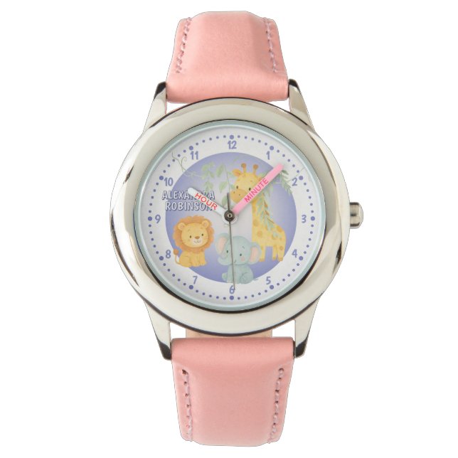 Relógio Animais Fofos da Selva Safari Crianças Personaliza (Frente)