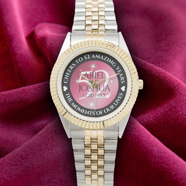 Relógio Aniversário de Casamento de Ruby da Elegante 52ª E (Elegant 52nd Star Ruby Wedding Anniversary Wristwatch Cover Photo)