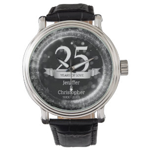 Relógio Aniversário de Casamento do Silver Black Glitter E